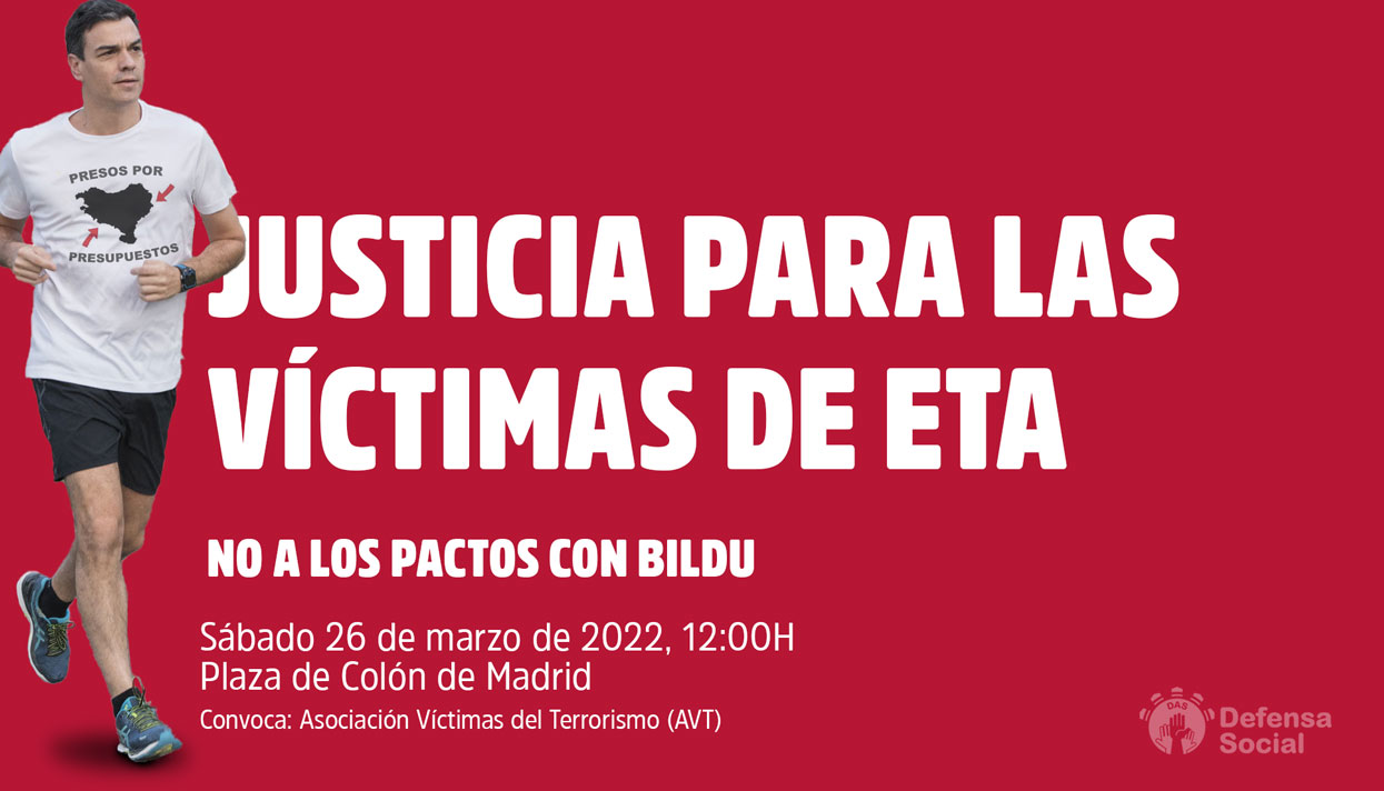 Defensa Social acudirá a la manifestación de las víctimas del terrorismo, el sábado 26 de marzo en Madrid